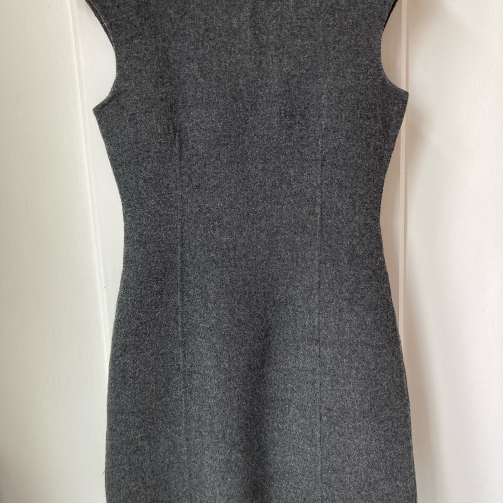 Theory | Classic Wool Blrnd Sleeveless Sheath Dress in Dark Gray - Picture 3 of 9
